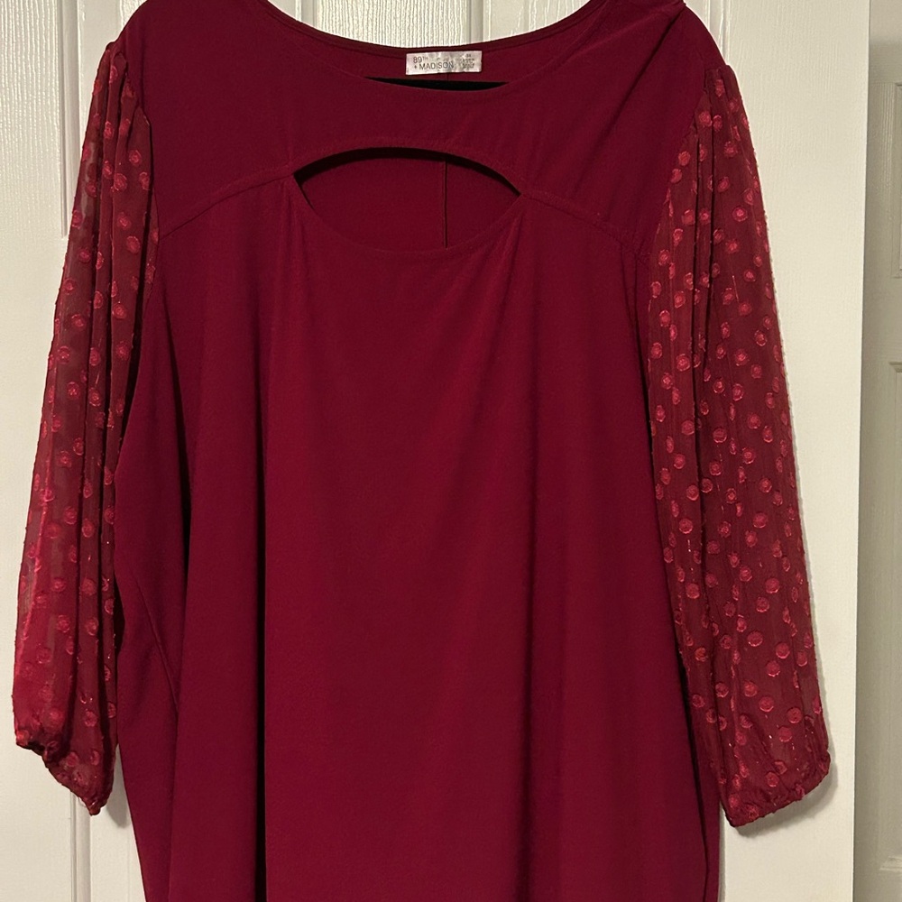 Madison Red 3/4 Sleeve Cut Out Blouse